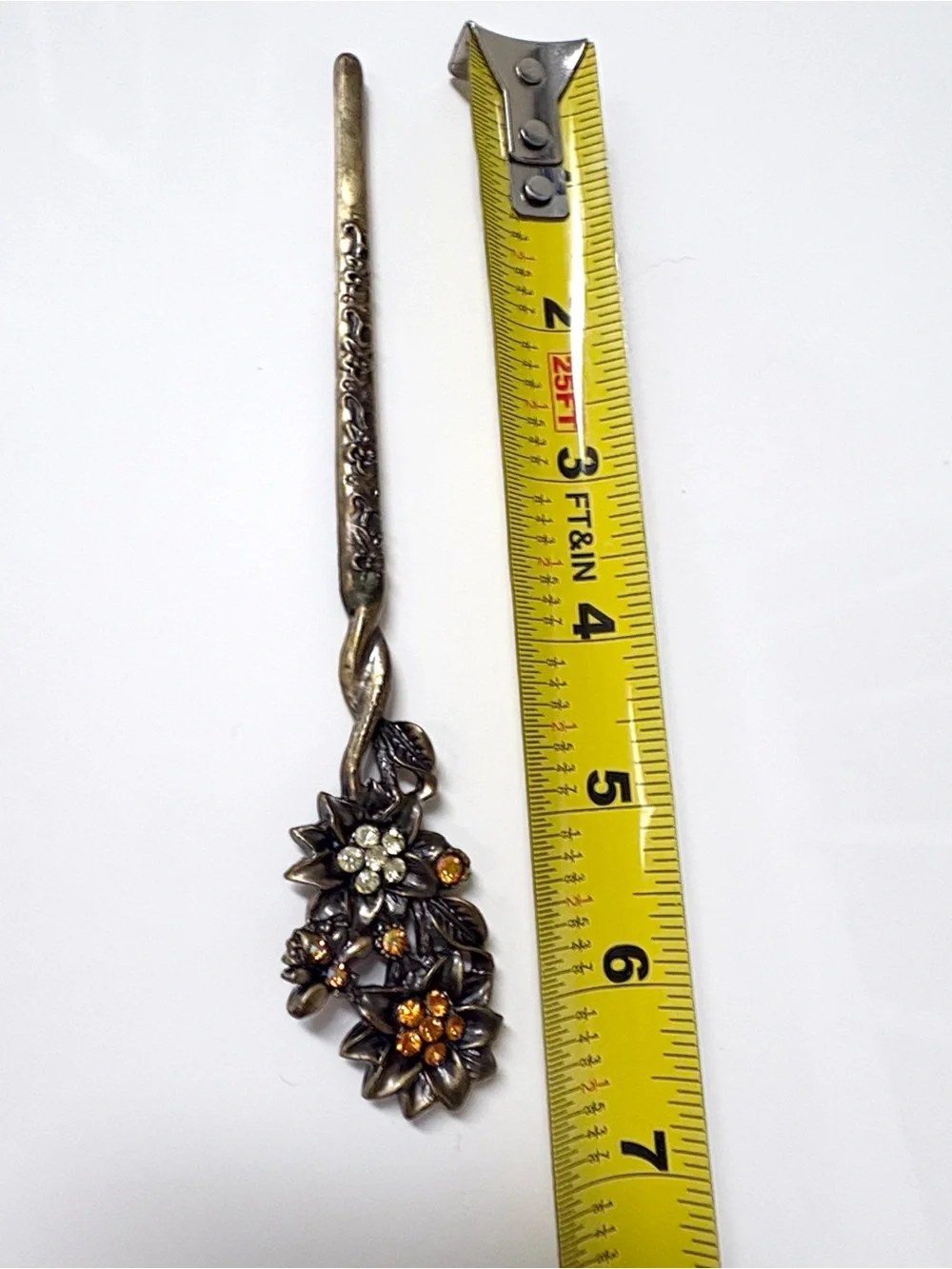 Antique Gold Floral Jeweled Hair Stick